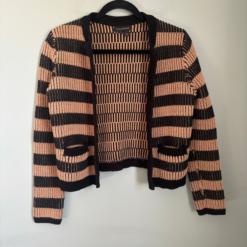 Banana Republic Thick Knit Stripe Hip Open Front Cardigan